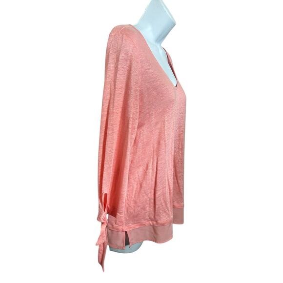 Sanctuary Sylvie V-Neck Pink Top Sz Small Linen Tee 3/4 Tie Sleeve Blouse Shirt - Picture 3 of 5